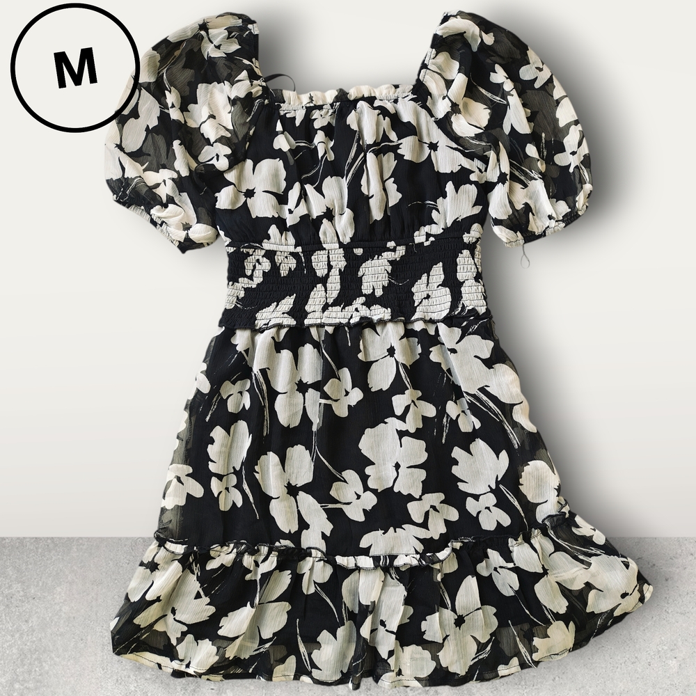 Floral Black and White Mini Dress - Picture 2 of 3